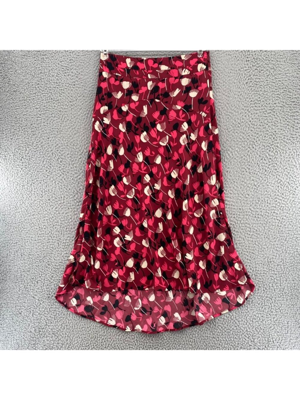 CAbi Skirt Womens 0 Corsage Red Pink Floral A Line Ruched Midi Flat Front Flowy